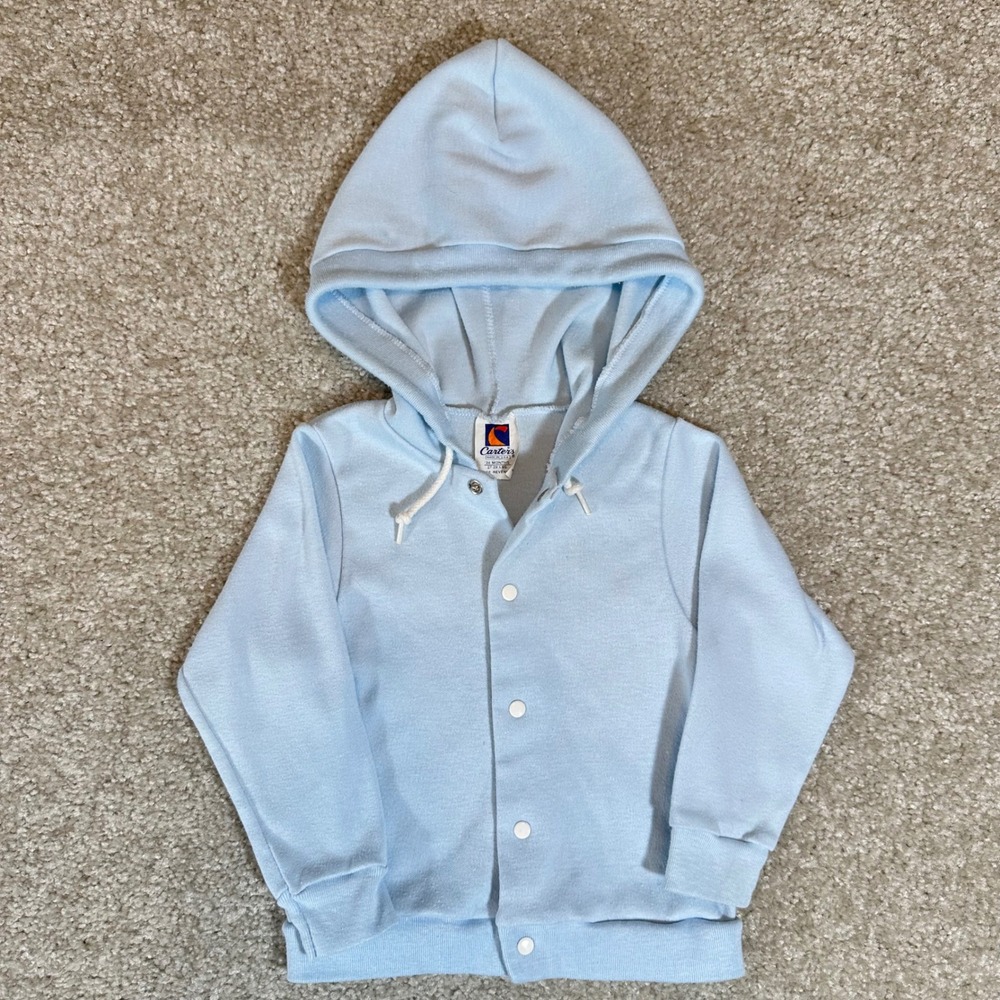 Vintage Carters Baby Blue Hoodie Sweatshirt‎ Snap Up 24 Months Infant Kids